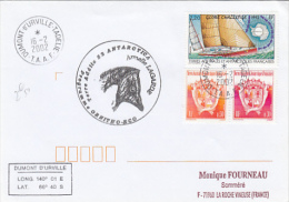 FRENCH LANDS IN ANTARKTIC, PENGUINS, SHIP, STAMPS AND POSTMARK ON COVER, 2002, FRANCE - Tratado Antártico