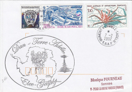 FRENCH LANDS IN ANTARKTIC, DAN TERRE ADELIE, WHALES, STAMPS AND POSTMARK ON COVER, 2002, FRANCE - Antarctic Treaty