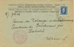 3836. Carta PRAHA (Checslovaquia) 1926. Servicio De Cambios Internacionales - Covers & Documents