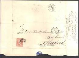 ESPAGNE 1858  4 C  Obl. S/Lettre Entiére Pour Cadiz /Madrid - Storia Postale