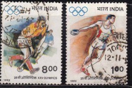 India Used 1992, 2 Diff., Olympics, Discus Throw, Hockey, Sport, - Gebraucht