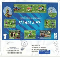 Belle Lettre Recommandée ´´COUPE DU MONDE RUGBY 2007.´´ BF 110, Lettre Adressée En Andorre - Rugby