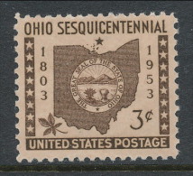 USA 1953 Scott  # 1018, Ohio Statehood Sesquicentennial, MNH (**) - Neufs