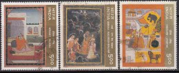 India Used 1995, 3v , Ritu Rang Miniature Paintings Series, Costume, Deer, Elephant, Horse, Animal, Etc - Gebruikt