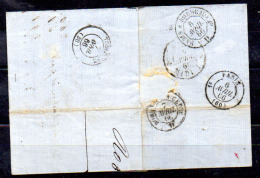 Léopold 1er, 19 Sur Lettre Bruxelles-Toulouse, Par Paris Et Bordeaux, Cote 35 €, - 1865-1866 Linksprofil