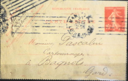 C.P. Avec Correspondance ENTIER POSTAL Type SEMEUSE 1906 Cachet Nante 1915 - Kaartbrieven