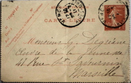 C.L. Avec Correspondance ENTIER POSTAL Type SEMEUSE 1906 Cachet VENCE Alpes Maritimes 1911 - Cartes-lettres