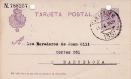 00037 Entero Postal Santander A Barcelona 1924 - 1850-1931