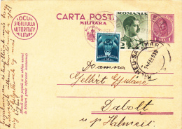 STATIONERY POSTCARD  ,VERY INTERESTINGLY FRANKED, STAMP 2 LEI  + REVENUE STAMP 50 BANI  -  AVIATION FUND, 1933,RO - Lettres & Documents