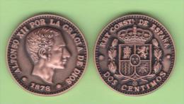 ¡¡¡ MUY RARO!!! Alfonso XII 2 Céntimos 1.878 Cobre KM#Pn14 SC T-DL-10.461 Réplica Del. Inter.. - Proeven & Herslag