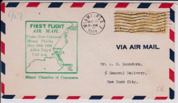 USA -1934 - POSTE AERIENNE - ENVELOPPE AIRMAIL De MIAMI ( FLORIDE ) -  FIRST FLIGHT AM 6 - 1c. 1918-1940 Storia Postale