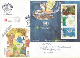 LETTRE RECOMMANDÉ - PORTUGAL - NOEL 1987 - BLOC DE TIMBRES AVEC OBLITERATION 1er. JOUR - COMITÉ PORTUGAIS POUR UNICEF - UNICEF