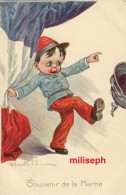 C.P Illustration V. CASTELLI - Souvenir De La Marne - Drapeau Français - Enfant En Uniforme Militaire     (3374) - Castelli