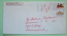 USA 1992 Cover From Providence To Denmark - Greetings - Train Boat - Lung Tuberculosis Label On Back - Cardinal Birds - Cartas & Documentos