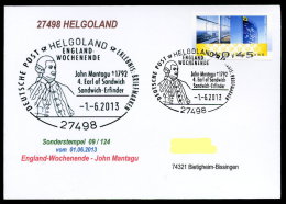 91610) BRD - Karte SoST 09/124 In 27498 HELGOLAND Am 1.6.2013 - England-Wochenende John Montagu Sandwich-Erfinder - Marcofilia - EMA ( Maquina De Huellas A Franquear)