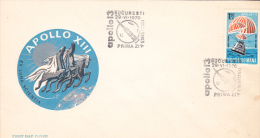 APOLLO XIII,EX LUNA SCIENTIA,1970,COVER FDC,ROMANIA - Europe