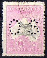 Australia 1915 Kangaroo 10 Shillings Grey & Pink 3rd Wmk Perf OS Used - Gebraucht