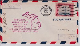 USA -1931  - POSTE AERIENNE - ENVELOPPE AIRMAIL De GRAND RAPIDS  - 3° ANNUAL MICHIGAN AIR TOUR - G.R.ASSN.OF COMMERCE - 1c. 1918-1940 Lettres