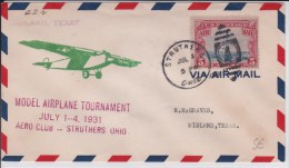 USA -1931  - POSTE AERIENNE - ENVELOPPE AIRMAIL De  STRUTHERS ( OHIO ) - MODEL AIRPLANE TOURNAMENT - AERO CLUB - 1c. 1918-1940 Brieven