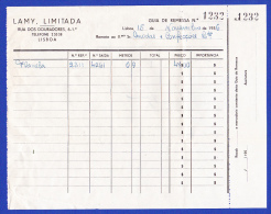LAMY LIMITADA - GUIA DE REMESSA - LISBOA, 15 DE NOVENBRO DE 1956 - Portugal