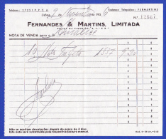 FERNANDES & MARTINS, LIMITADA - NOTA DE VENDA --  LISBOA, 9 DE NOVEMBRO DE 1956 - Portogallo