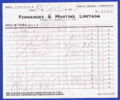 FERNANDES & MARTINS, LIMITADA - NOTA DE VENDA --  LISBOA, 22 DE OUTUBRO DE 1956 - Portugal