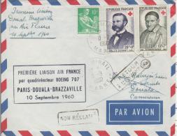 PARIS  DOUALA Brazzaville Air France Première Liaison Par Quadriréacteur Boeing 707  10/09/60 - Correo Aéreo