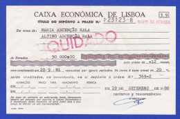 CAIXA ECONÓMICA DE LISBOA  - TITULO DO DEPÓSITO A PRAZO - 19.9.81 - Chèques & Chèques De Voyage