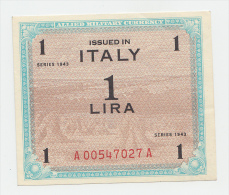 Italy 1 Lira 1943 AUNC+ CRISP Banknote P M10b AMC - Occupation Alliés Seconde Guerre Mondiale