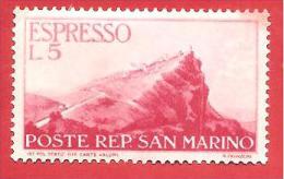 SAN MARINO - RSM - NUOVO MLH - 1945 - ESPRESSI - Veduta Di San Marino -  £ 5 - S. E13 - 2° SC. - Sellos De Urgencia