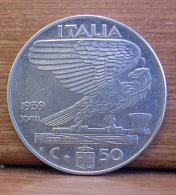 ITALIA  FASCIST -- 50 CENTESIMI 1939AN XVIII - 1900-1946 : Victor Emmanuel III & Umberto II