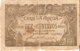 BILLETE DE PORTUGAL DE 10 CENTAVOS BRONZE DEL AÑO 1917  (BANKNOTE) MUY RARO - Portogallo