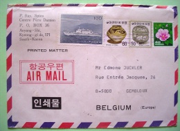 Korea 1981 Cover To Belgium - Ceramic  Vase - Ceramic Box - Hibiscus Flower - Passenger Boat - Corée (...-1945)