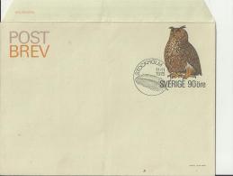 SWEDEN 1975 - POSTAL LETTER STATIONARY OF 90 ORE FD ISSUE OWL - GUFO - HIBOU -NEW UNUSED .POSTM STOCKHOLM NOV 11,1975 RE - Postwaardestukken