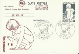 FRANCE 1976 - CARTE POSTALE DE 0,60 FR  PREMIER JOUR JUVAROUEN STAMPEX EXHIBITION NR. 000118 OBL ROUEN APR 27, 1976 RE60 - Cartes Postales Repiquages (avant 1995)