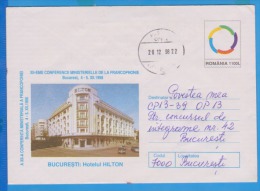 HOTEL HILTON CONFERENCE MINISTERIELLE DE LA FRANCOPHONIE ROMANIA  POSTAL STATIONERY COVER - Hostelería - Horesca