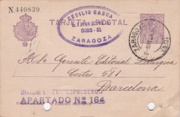 00019 Entero Postal  De Zaragoza A Barcelona 1924 - 1850-1931