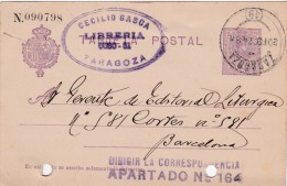 00012 Entero Postal  De Zaragoza A Barcelona 1924 - 1850-1931