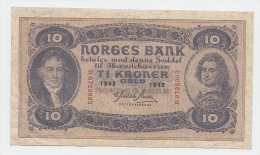 NORWAY 10 KRONER 1943 VF++ P 8C - Norvège