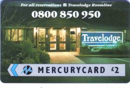 Télecarte Prépayée Anglaise MERCURY CARD"TRAVELODGE"  " £2 Vide Bon état  ** N° Lot: 3PTHA165008 - [ 4] Mercury Communications & Paytelco