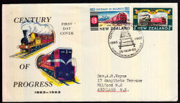 C0270 NEW ZEALAND 1963, SG 818-9 Railway Centenary  FDC - Briefe U. Dokumente