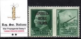 ITALY - R.S.I. - Prop. Guerra - SAGGIO DI SOPRASTAMPA PRIVATA DI TORINO - MOLTO RARO - GOMMA INTEGRA - MNH** 02 - Oorlogspropaganda