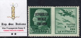 ITALY - R.S.I. - Prop. Guerra - SAGGIO DI SOPRASTAMPA PRIVATA DI TORINO - MOLTO RARO - GOMMA INTEGRA - MNH** 03 - Oorlogspropaganda