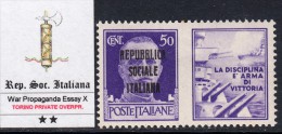 ITALY - R.S.I. - Prop. Guerra - SAGGIO DI SOPRASTAMPA PRIVATA DI TORINO - MOLTO RARO - GOMMA INTEGRA - MNH** 10 - War Propaganda