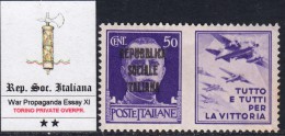 ITALY - R.S.I. - Prop. Guerra - SAGGIO DI SOPRASTAMPA PRIVATA DI TORINO - MOLTO RARO - GOMMA INTEGRA - MNH** 11 - Oorlogspropaganda