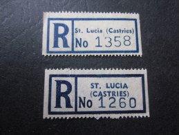 Deux (2)étiquettes Recommandé-vignettes Recommandation:document Des Postes-Sainte-Lucia-- Castries - Autres & Non Classés