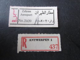 étiquettes Postales Recommandé: Zahran Aéroport   Et Antwerpen Anvers En Belgique - Other & Unclassified