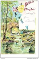 ALLEMAGNE ILLUSTRATION FROHLICHE PFINGSTEN RIVIERE ET PAPILLON CPA 1904 BON ETAT - Pinksteren