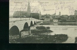 Litho Regensburg Steinerne Brücke Wohnhäuser Sw 28.3.1911 Von Schwand - Regensburg
