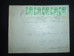 LETTRE TP PAYSANNE 10F X5 OBL. 7-1-1960 ROUEN-GARE (76 SEINE-MARITIME) - 1957-1959 Reaper